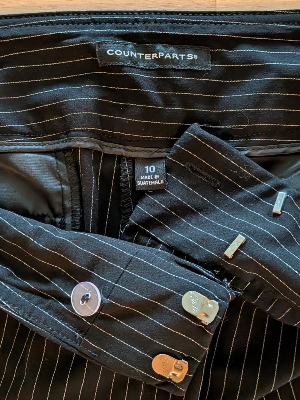 Counterparts Straight Leg Dress Pants, Black with white pin stripes, Size 10 - Picture 6 of 6
